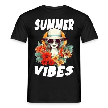 Sommer Frau Sonnenbrille Hut Blumen Sonne Vintage - Männer T-Shirt - Schwarz - Vorne - AI Model Male 178 light (178cm)