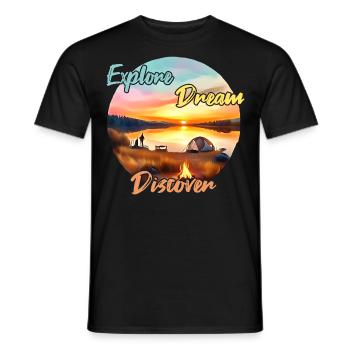 Camping Adventure Explore Dream Discover - Men's T-Shirt - black - Front - AI Model Male 178 light (178cm)