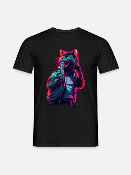Singende Katze - Männer T-Shirt - Schwarz