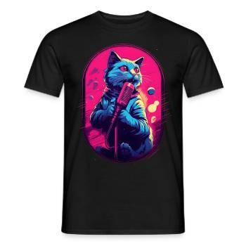 Singende Katze Mikrofon - Männer T-Shirt - Schwarz - Vorne - AI Model Male 178 light (178cm)