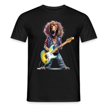 Guitar Playing Dog - Men's T-Shirt - black - Front - AI Model Male 178 light (178cm)