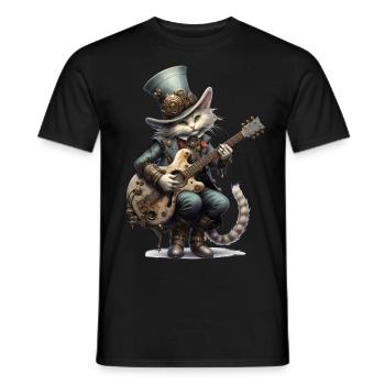 Guitare Playing Cat Steampunk - T-shirt homme - noir - Devant - AI Model Male 178 light (178cm)