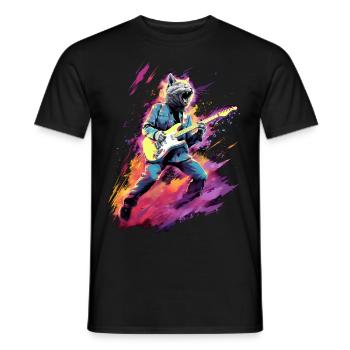 Guitar Playing Cat Rock - Men's T-Shirt - black - Front - AI Model Male 178 light (178cm)