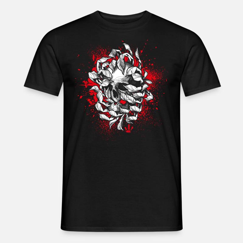 Schädel & Chrysantheme - Männer T-Shirt - Schwarz