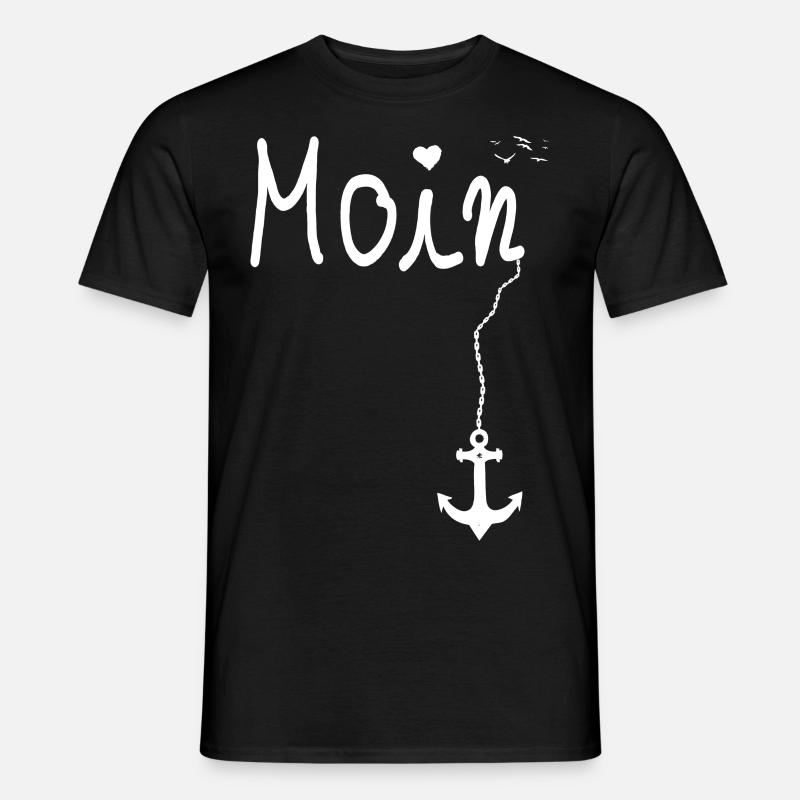 Moin Begrüßung - Moin mit Möwe - Männer T-Shirt - Schwarz