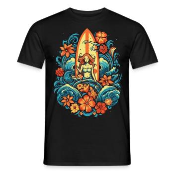 Surf Vibes: Vintage Retro Surfing Illustration - Men's T-Shirt - black - Front - AI Model Male 178 light (178cm)