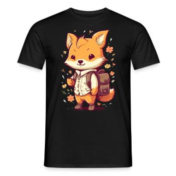 Renard de dessin animé mignon avec sac à dos pour les enfants de maternelle - T-shirt homme - noir - Devant - AI Model Male 178 light (178cm)