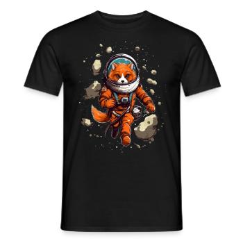 Cute cartoon fox as astronaut with spacesuit - Men's T-Shirt - black - Front - AI Model Male 178 light (178cm)