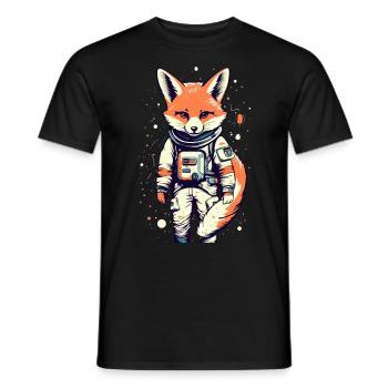 Cute Fox in Space - Astronaut Cartoon Design - Men's T-Shirt - black - Front - AI Model Male 178 light (178cm)