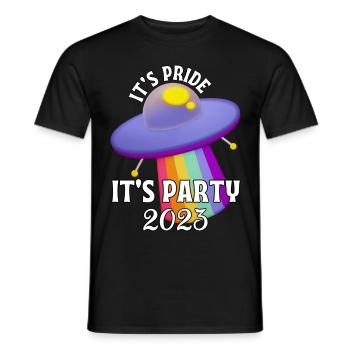 Auf Pridet ist eine Party. - Männer T-Shirt - Schwarz - Vorne - AI Model Male 178 light (178cm)