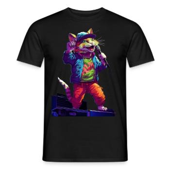 Singende Katze, HipHop - Männer T-Shirt - Schwarz - Vorne - AI Model Male 178 light (178cm)