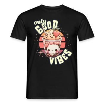 Only Good Vibes: Good Life Kawaii Boba Bubble Tea - Men's T-Shirt - black - Front - AI Model Male 178 light (178cm)