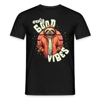 Only Good Vibes: Good Life Faultier mit Jacke - Männer T-Shirt - Schwarz - Vorne - AI Model Male 178 light (178cm)