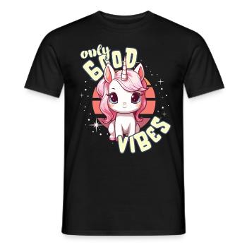 Only Good Vibes: Good Life Cute Magic Unicorn - Men's T-Shirt - black - Front - AI Model Male 178 light (178cm)