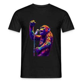 Singe chanteur avec microphone - T-shirt homme - noir - Devant - AI Model Male 178 light (178cm)