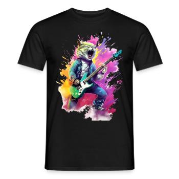Bass spielende Katze - Männer T-Shirt - Schwarz - Vorne - AI Model Male 178 light (178cm)
