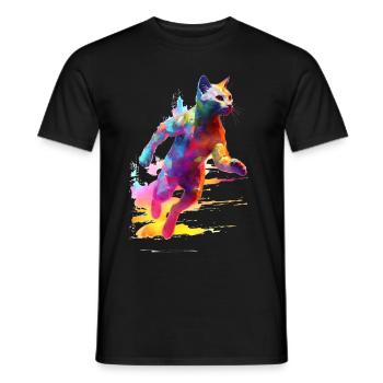 Joggende Katze - Männer T-Shirt - Schwarz - Vorne - AI Model Male 178 light (178cm)