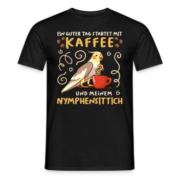 Piepmatz Ein guter Tag startet mit Kaffee Sittich - Männer T-Shirt - Schwarz - Vorne - AI Model Male 178 light (178cm)