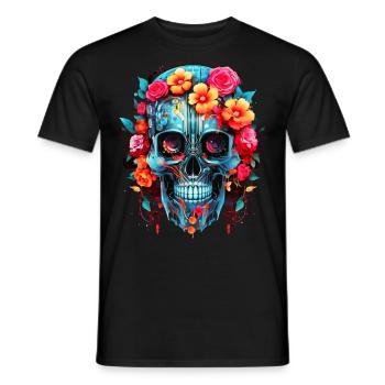 Cyborg Skull Robot Android Sugar Skull - Men's T-Shirt - black - Front - AI Model Male 178 light (178cm)