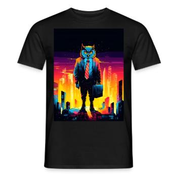 Owl in Suit City Skyline - Men's T-Shirt - black - Front - AI Model Male 178 light (178cm)