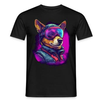Dog as pilot with aviator goggles - Men's T-Shirt - black - Front - AI Model Male 178 light (178cm)