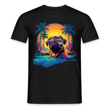 Swimming Dog Palm Trees Mountains Sea - Men's T-Shirt - black - Front - AI Model Male 178 light (178cm)