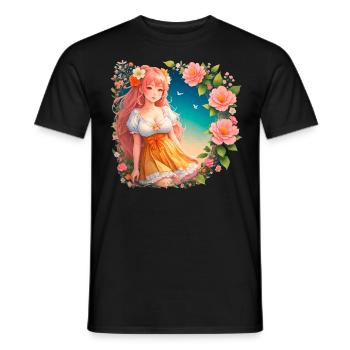 Anime Manga Kpop Girl in Garden - Men's T-Shirt - black - Front - AI Model Male 178 light (178cm)