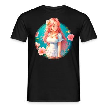 Anime Manga Kpop Girl in Garden - Men's T-Shirt - black - Front - AI Model Male 178 light (178cm)
