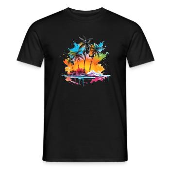 Insel mit Sonnenaufgang und Palmen - Männer T-Shirt - Schwarz - Vorne - AI Model Male 178 light (178cm)