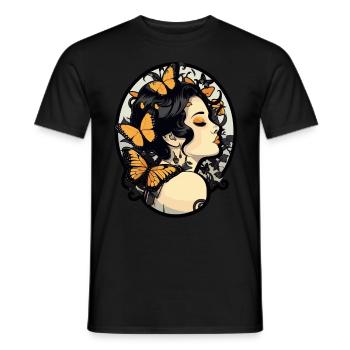 Fille gothique aux papillons: esthétique gothique - T-shirt homme - noir - Devant - AI Model Male 178 light (178cm)