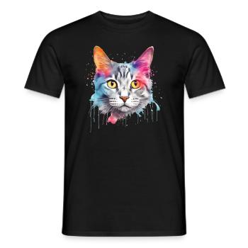 Ein farbenfroher persischer Kater - Männer T-Shirt - Schwarz - Vorne - AI Model Male 178 light (178cm)