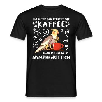 Piepmatz Ein guter Tag startet mit Kaffee Sittich - Männer T-Shirt - Schwarz - Vorne - AI Model Male 178 light (178cm)