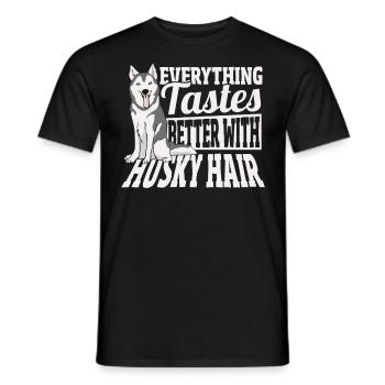 Siberian Husky Alles schmeckt besser mit Huskyhaar - Männer T-Shirt - Schwarz - Vorne - AI Model Male 178 light (178cm)