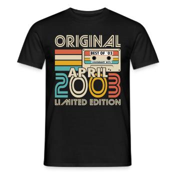 20th Birthday Vintage April 2003 Original 2003 - Men's T-Shirt - black - Front - AI Model Male 178 light (178cm)