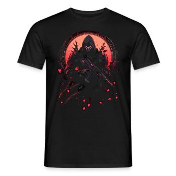 Epic Gamer Guardian - Red Moon with Cherry Blossoms - Men's T-Shirt - black - Front - AI Model Male 178 light (178cm)