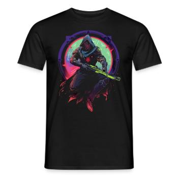Epic Gamer Guardian mit Umhang springt in die - Männer T-Shirt - Schwarz - Vorne - AI Model Male 178 light (178cm)