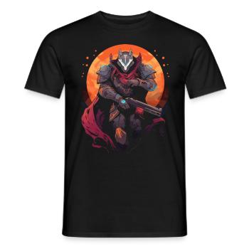 Epic Gamer Guardian with cape with moon on the - Men's T-Shirt - black - Front - AI Model Male 178 light (178cm)