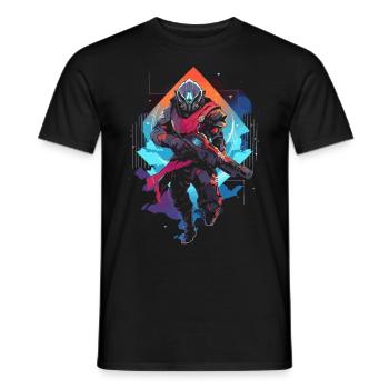Epic Gamer Guardian in Vaporwave Synthwave Farben - Männer T-Shirt - Schwarz - Vorne - AI Model Male 178 light (178cm)