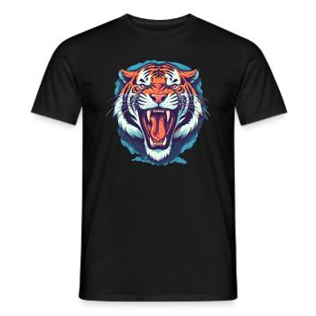 Leistungsstarke Tigerkopf-Vektor-Illustration - Männer T-Shirt - Schwarz - Vorne - AI Model Male 178 light (178cm)
