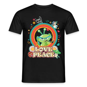 Hippie Alien, Love and Peace Design - Männer T-Shirt - Schwarz - Vorne - AI Model Male 178 light (178cm)