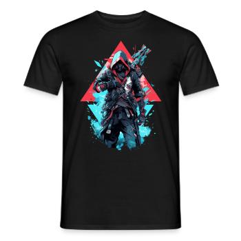 Epic Gamer Cyber Assassin en bleu et rouge - T-shirt homme - noir - Devant - AI Model Male 178 light (178cm)