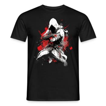 Epischer Gamer Cyber Assassine in Rot und Weiß - Männer T-Shirt - Schwarz - Vorne - AI Model Male 178 light (178cm)