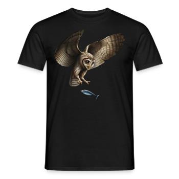 The fish-catching owl - Men's T-Shirt - black - Front - AI Model Male 178 light (178cm)