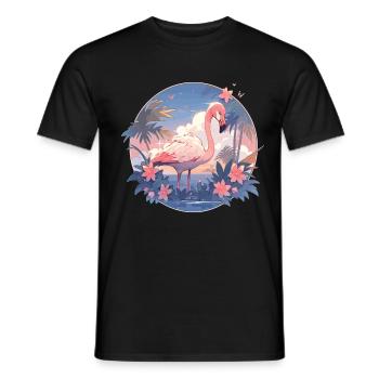 Rosa Flamingo Flamingos Flamingo Urlaub Palmen - Männer T-Shirt - Schwarz - Vorne - AI Model Male 178 light (178cm)
