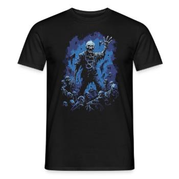 Halloween zombie in front of a horde of undead - Men's T-Shirt - black - Front - AI Model Male 178 light (178cm)
