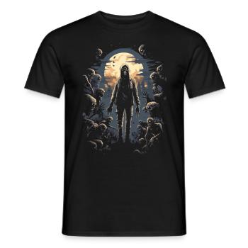 Horror Halloween: Zombie in front of an undead horde - Men's T-Shirt - black - Front - AI Model Male 178 light (178cm)