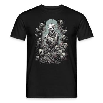 Creepy undead horde surrounds Halloween zombie - Men's T-Shirt - black - Front - AI Model Male 178 light (178cm)