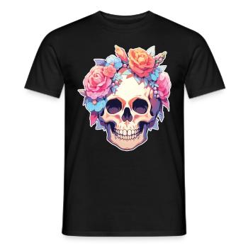 Skulls Skull Blumen Blumenschädel Totenschädel - Männer T-Shirt - Schwarz - Vorne - AI Model Male 178 light (178cm)