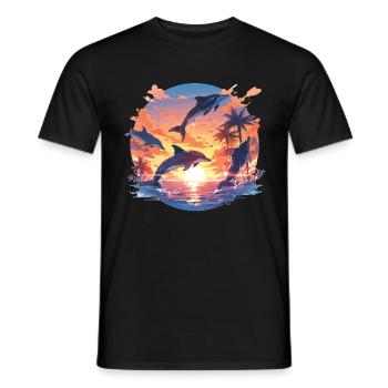 Dolphins Define Sunset Dolphin Swimming - Men's T-Shirt - black - Front - AI Model Male 178 light (178cm)
