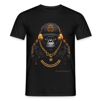 DJ MONKEY MONKEY WITH HEADPHONES AND GOLD CHAIN - Men's T-Shirt - black - Front - AI Model Male 178 light (178cm)
